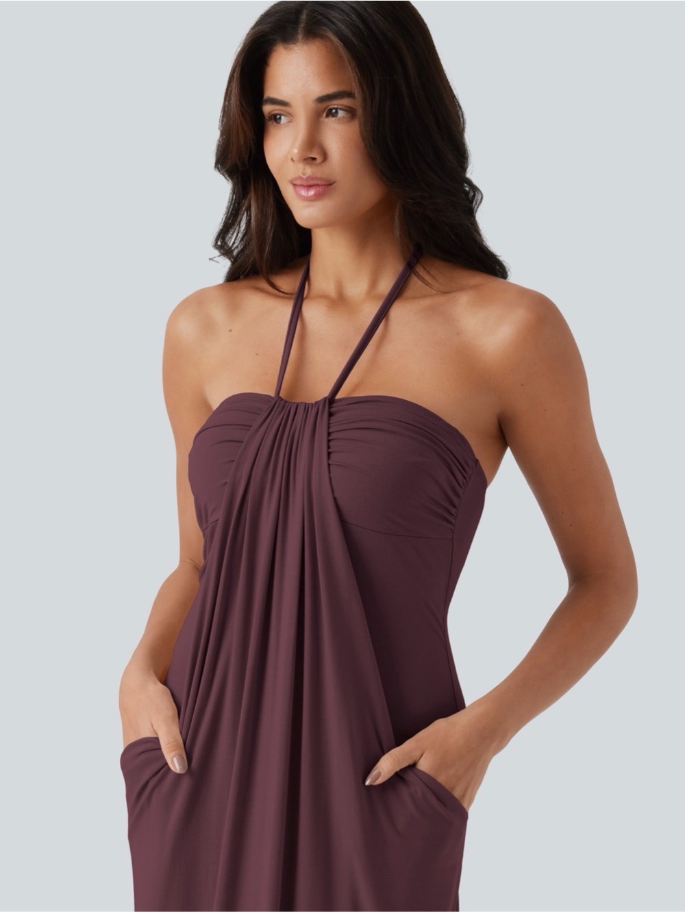 Halara NWT Halter Tie Back Maxi Dress with pockets in Sassafras color - Picture 4 of 4